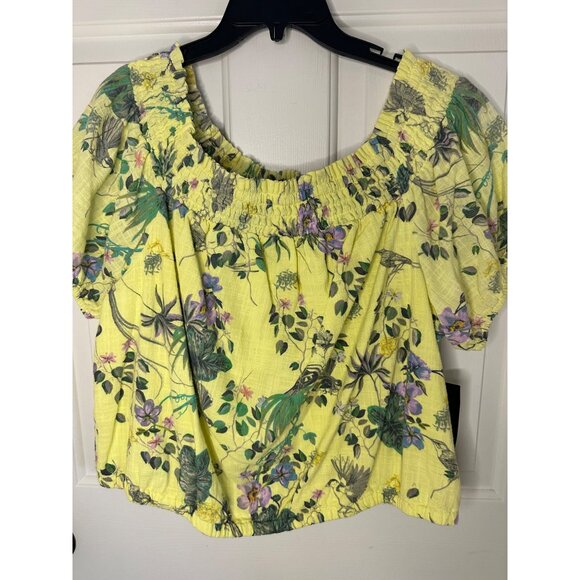 New INC International Concepts Size 1X Plus Womens Yellow Floral Smocked Scoop N - Picture 8 of 9